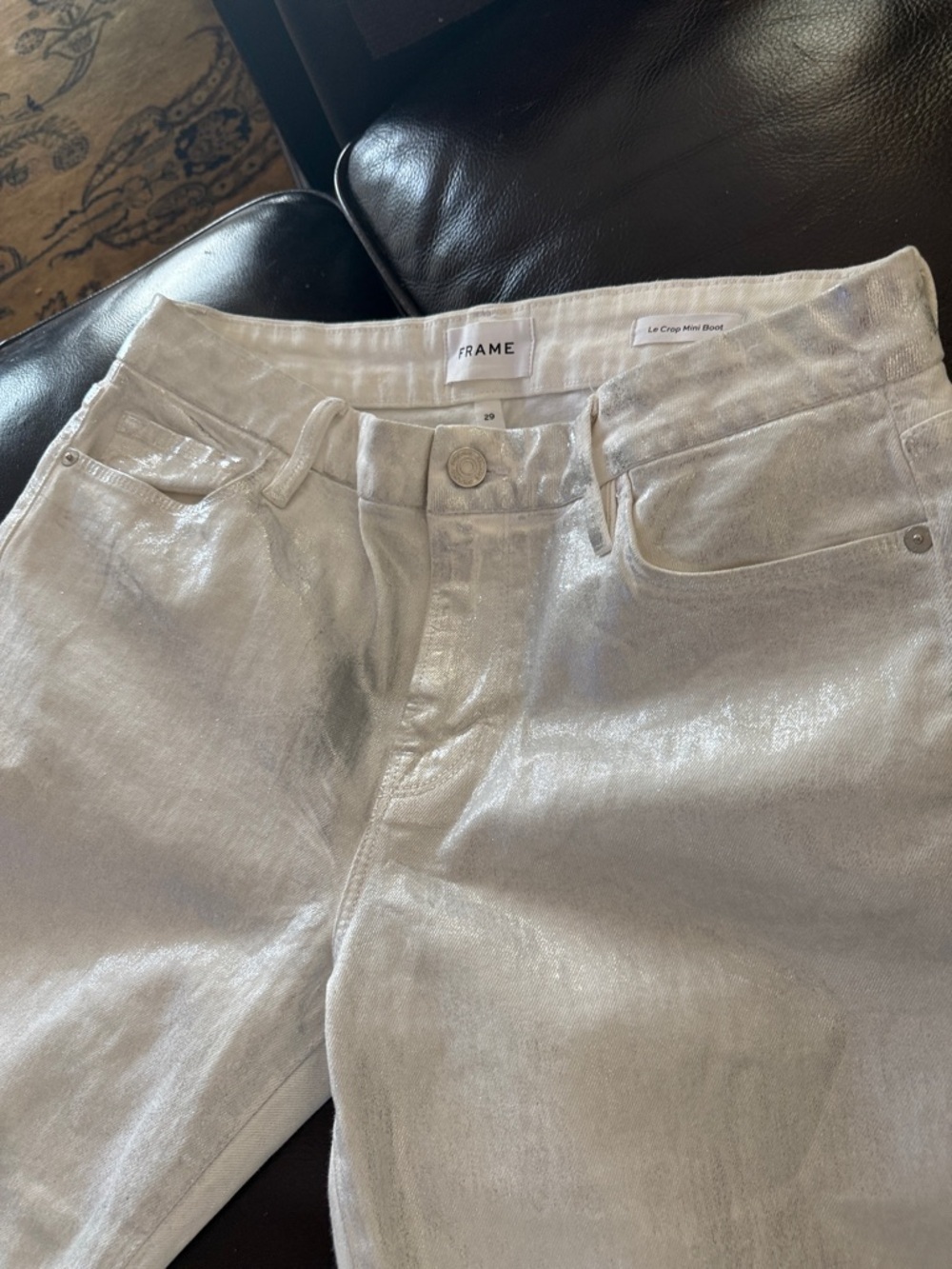 FRAME ladies white silver metallic Jean size 29 La crop mini boot cut. - Picture 13 of 13